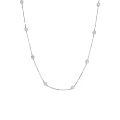 14K White Gold 1.30 Carat Diamond Station Necklace