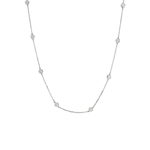 14K White Gold 1.30 Carat Diamond Station Necklace