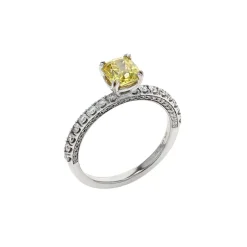 18K White Gold 1.04 Carat Enhanced Yellow Diamond Engagement Ring
