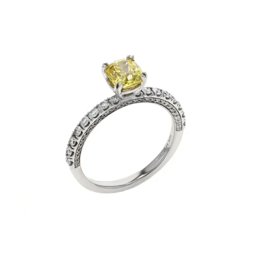 18K White Gold 1.04 Carat Enhanced Yellow Diamond Engagement Ring