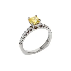 14K White Gold 1.01 Carat Enhanced Yellow Diamond Engagement Ring