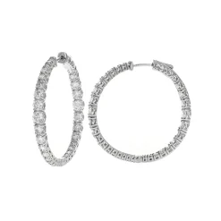 14K White Gold 6.17 Carat Graduating Diamond Hoop Earrings