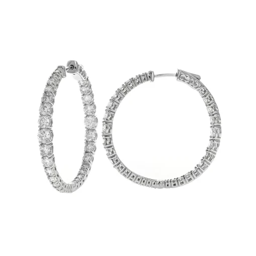 14K White Gold 6.17 Carat Graduating Diamond Hoop Earrings