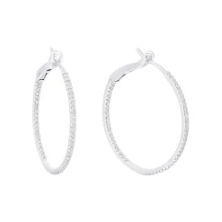14K White Gold 25 mm Diamond Hoop Earrings