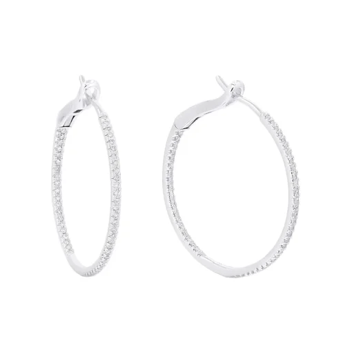 14K White Gold 25 mm Diamond Hoop Earrings
