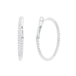 14K White Gold 23 mm Diamond Hoop Earrings
