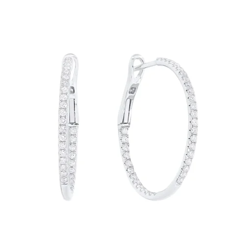 14K White Gold 23 mm Diamond Hoop Earrings