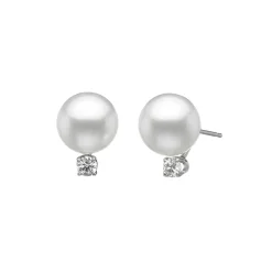 14K White Gold Akoya and Diamond Stud Earrings