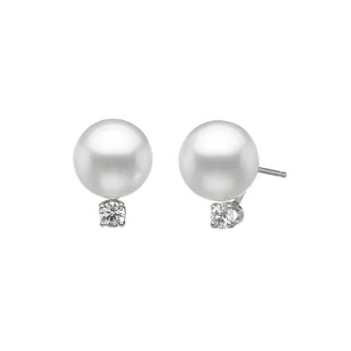 14K White Gold Akoya and Diamond Stud Earrings