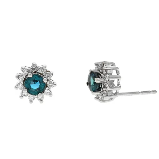 18K White Gold Alexandrite and Diamond Stud Earrings
