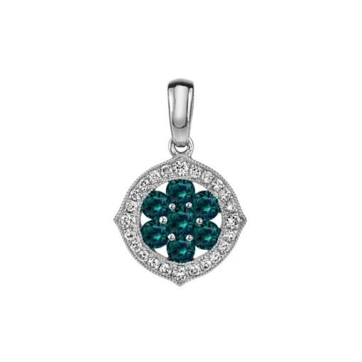 14K White Gold Alexandrite and Diamond Pendant