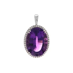 14K White Gold Amethyst and Diamond Pendant