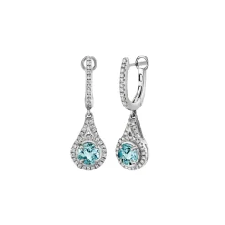 14K White Gold Aquamarine and Diamond Huggie Dangle Earrings