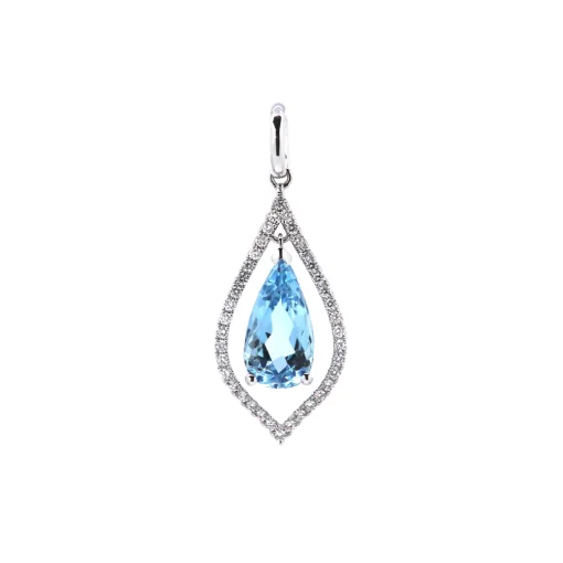 14K White Gold Aquamarine and Diamond Pendant