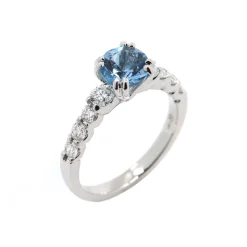 14K White Gold Aquamarine and Diamond Accents Ring