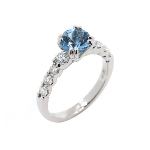 14K White Gold Aquamarine and Diamond Accents Ring