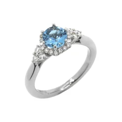 14K White Gold Aquamarine and Diamond Ring