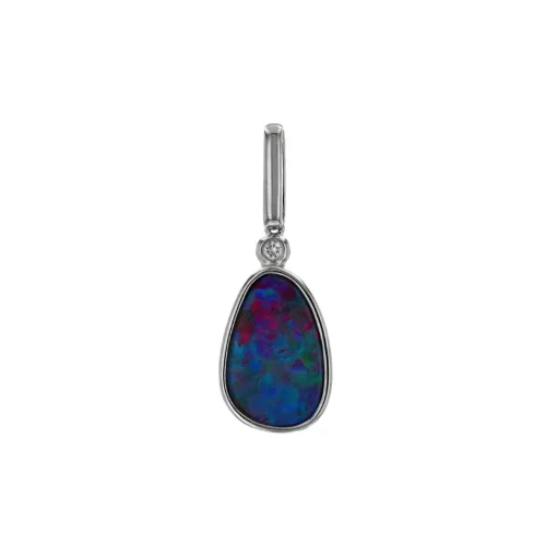 14K White Gold Australian Opal Doublet and Diamond Pendant