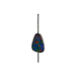 14K White Gold Australian Opal Doublet and Diamond Pendant