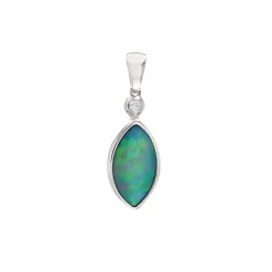 14K White Gold Australian Opal Doublet and Diamond Pendant