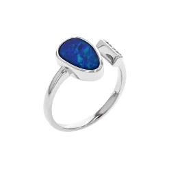 14K White gold Australian Opal Doublet and Diamond Ring