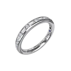 14K White Gold Baguette and Round Diamond Wedding Band