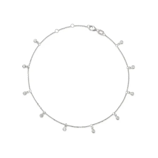 14K White Gold Bezel-Set Diamond Anklet