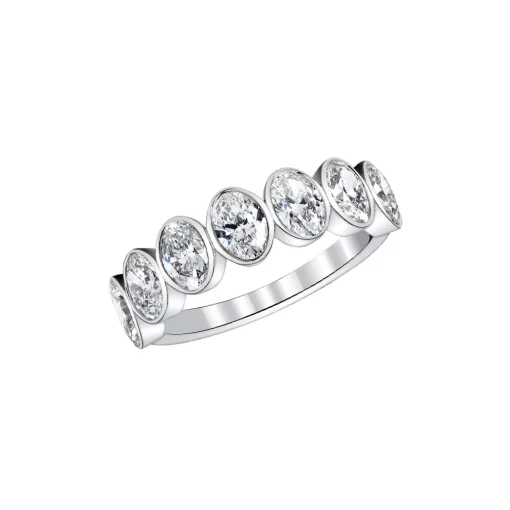18K White Gold Bezel-Set Oval Diamond Wedding Band