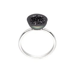 14K White Gold Black Diamond and Pearl Ring