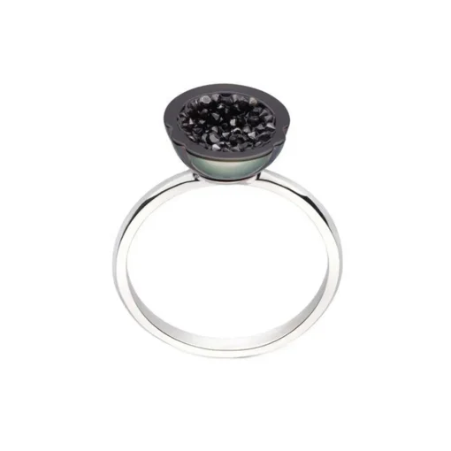 14K White Gold Black Diamond and Pearl Ring