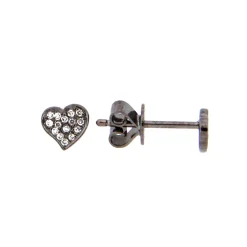 14K White Gold Black Finish Heart Diamond Earrings