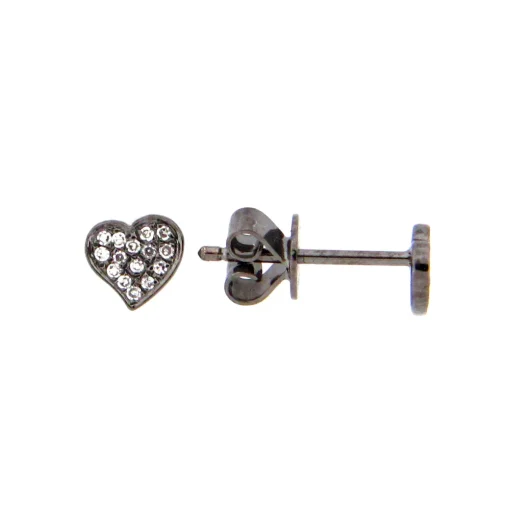 14K White Gold Black Finish Heart Diamond Earrings