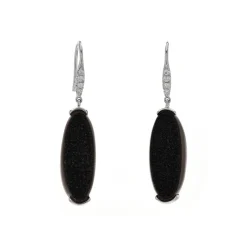 14K White Gold Black Oval Drusy and Diamond Earrings