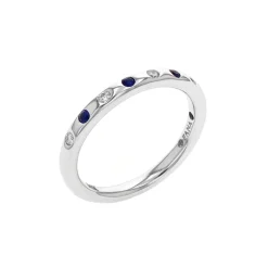 14K White Gold Blue Sapphire and Diamond Flush Band