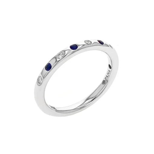 14K White Gold Blue Sapphire and Diamond Flush Band
