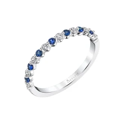 14K White Gold Blue Sapphire and Diamond Ring