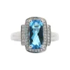 14K White Gold Blue Topaz and Diamond Ring