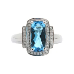 14K White Gold Blue Topaz and Diamond Ring