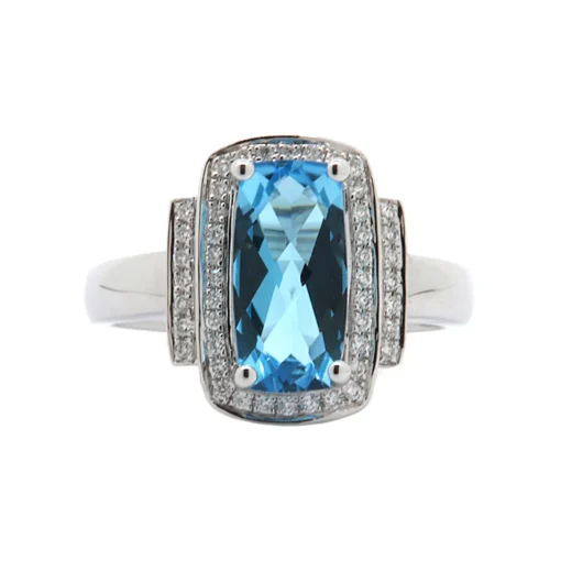 14K White Gold Blue Topaz and Diamond Ring