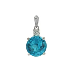 14K White Gold Blue Zircon Pendant
