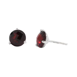 14K White Gold Checkerboard Garnet Stud Earrings
