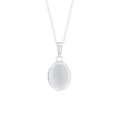 14K White Gold Children’s Oval Locket and Chain
