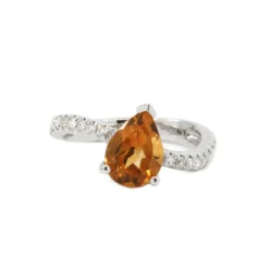 14K White Gold Citrine and Diamond Ring