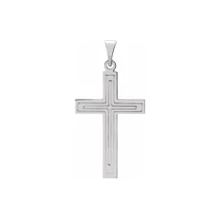 14K White Gold Cross Pendant with Design