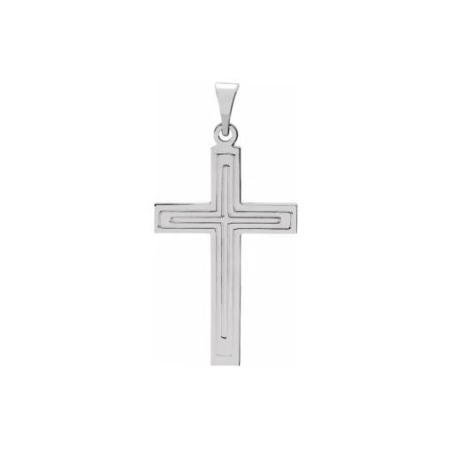 14K White Gold Cross Pendant with Design
