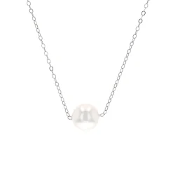 14K White Gold Cultured Pearl Solitaire Necklace