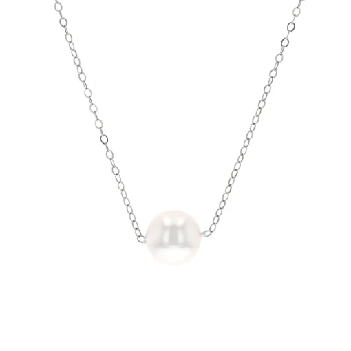 14K White Gold Cultured Pearl Solitaire Necklace