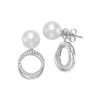 14K White Gold Cultured Pearl and Diamond Circle Swirl Earrings