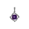 14K White Gold Cushion Amethyst and Diamond Pendant