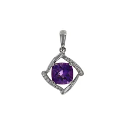 14K White Gold Cushion Amethyst and Diamond Pendant